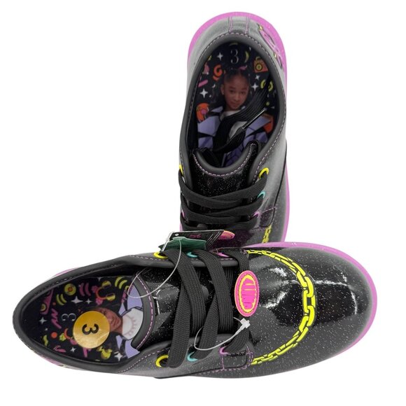 Nickelodeon That Girl Lay Lay Sparkle Glitter Lace-up Black Pink Shoes Sz 3 NWOB - Picture 3 of 12